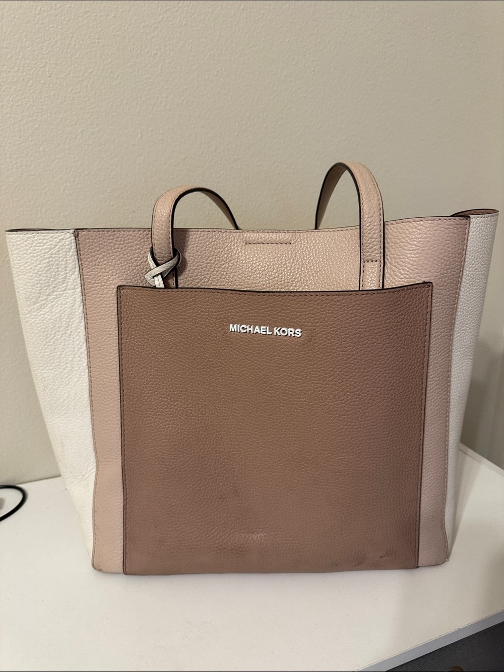 Michael Kors Tricolor Pebbled Leather Tote in Brown, Blush, and Cream